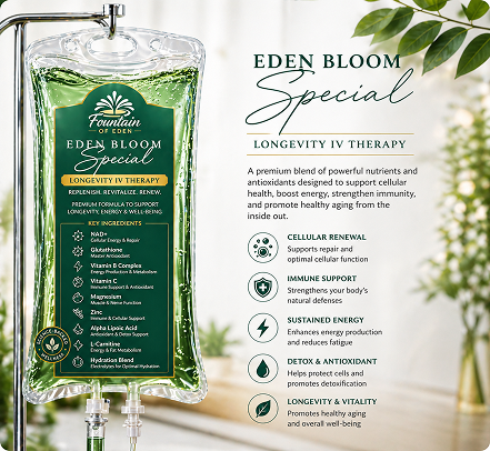 Fountain of Eden IV hydration therapy treatment menu and pricing