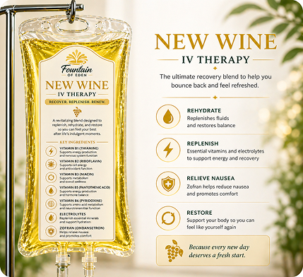 New Wine IV hydration therapy recovery blend service card