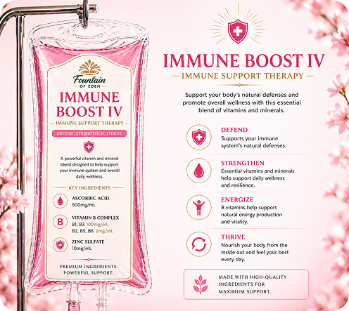 Immune Boost IV vitamin infusion card in floral pink design